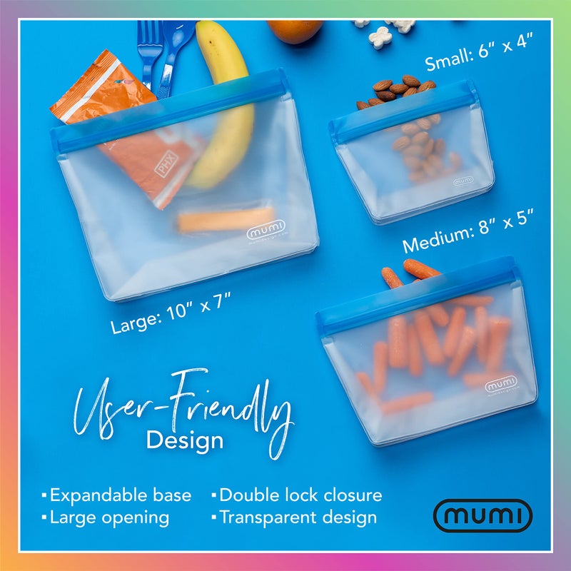 MUMI Piccolo Reusable Zip Up Bags â€“ Set of 3 Silicone Resealable bag | Reusable Bags for Food Storage, Freezer, & Snacks | BPA-Free Airtight Silicone Storage Bag for Travel & Meal Prep - Purple - Image 3
